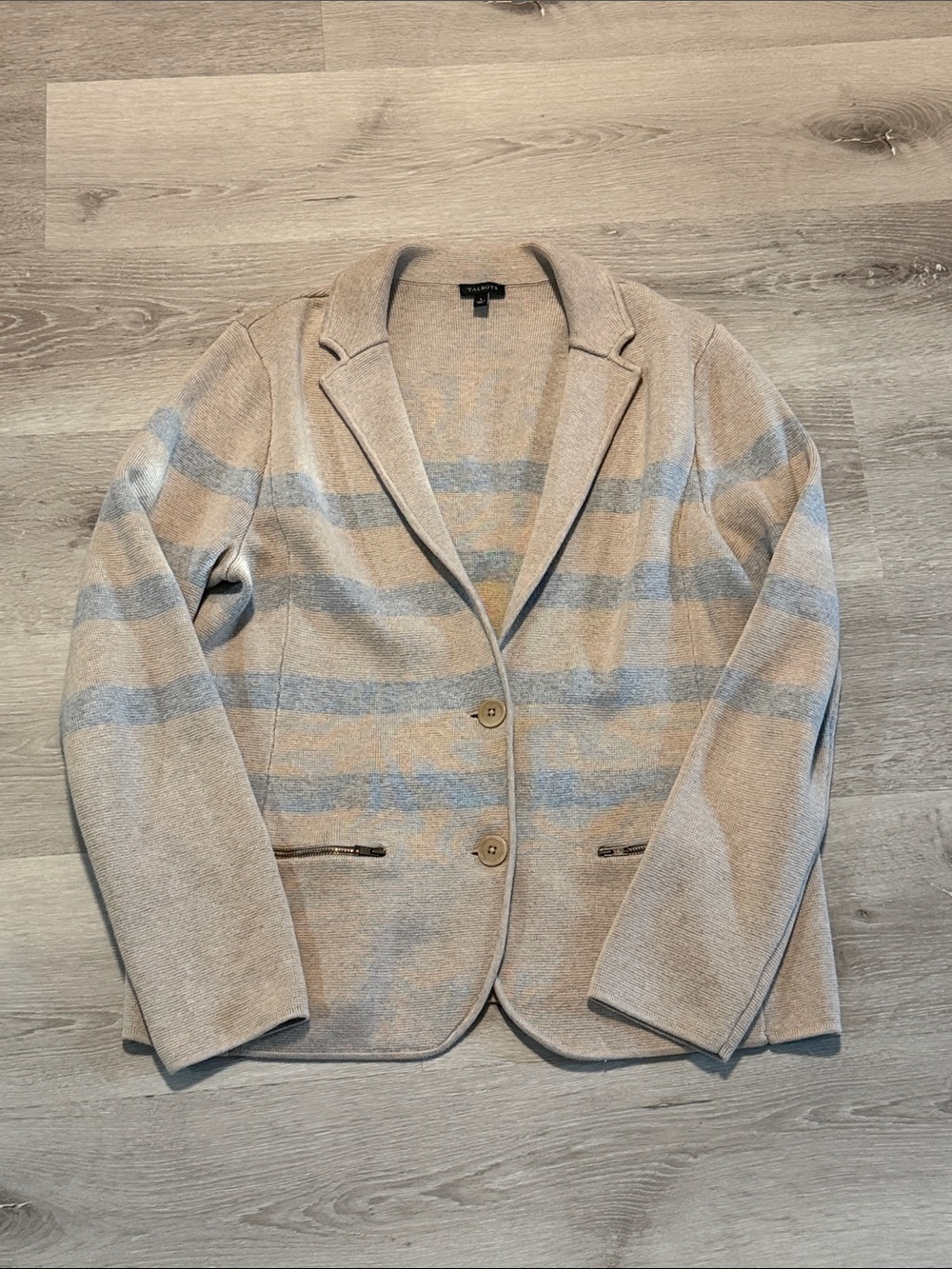 Talbots Gray/Beige and Light Blue Striped Knit Blazer